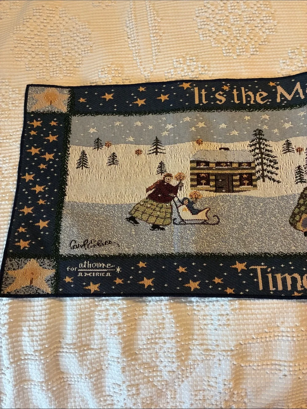 Holiday Table Runner - 'It's the Most Wonderful Time of the Year' Navy and Cream